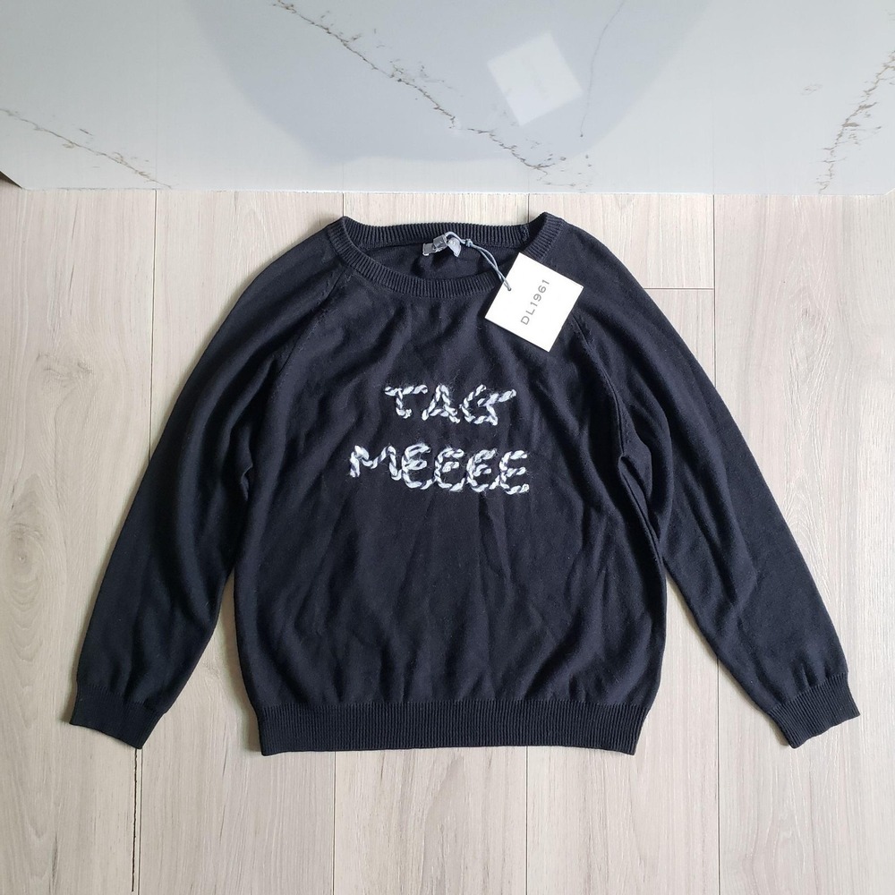 DL1961 Sweater Womens L Black Graphic Knit Crewneck Long Sleeve Pullover Fall